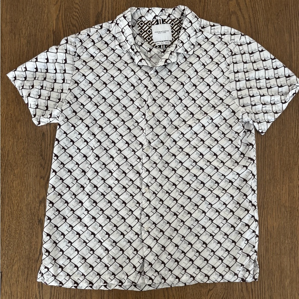 Denim & Flower Ricky Singh Abstract Geometric Button Down Short Sleeve large